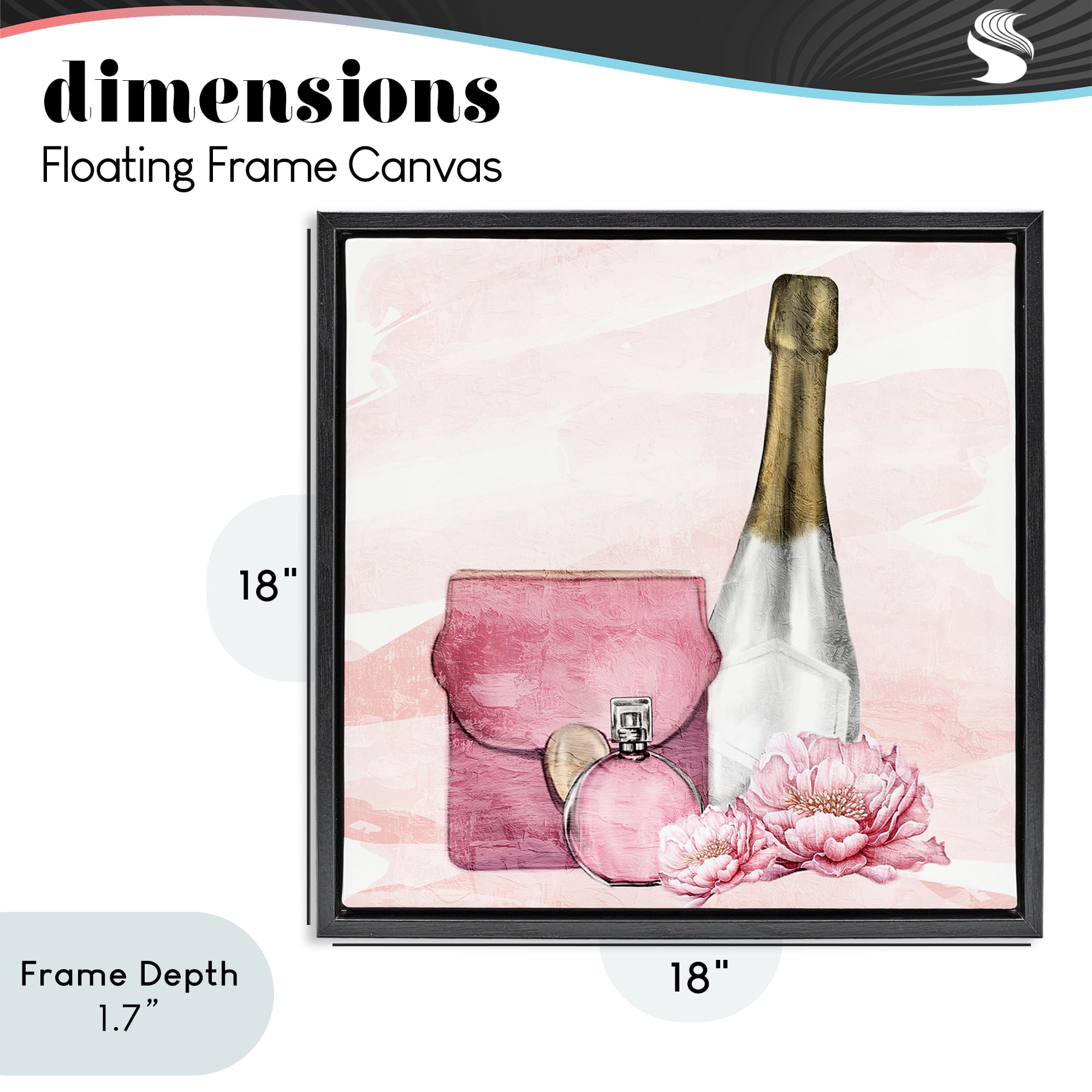 Stupell Industries Glam Time Champagne Black Framed Floater Canvas Wall Art, design by Kim Allen