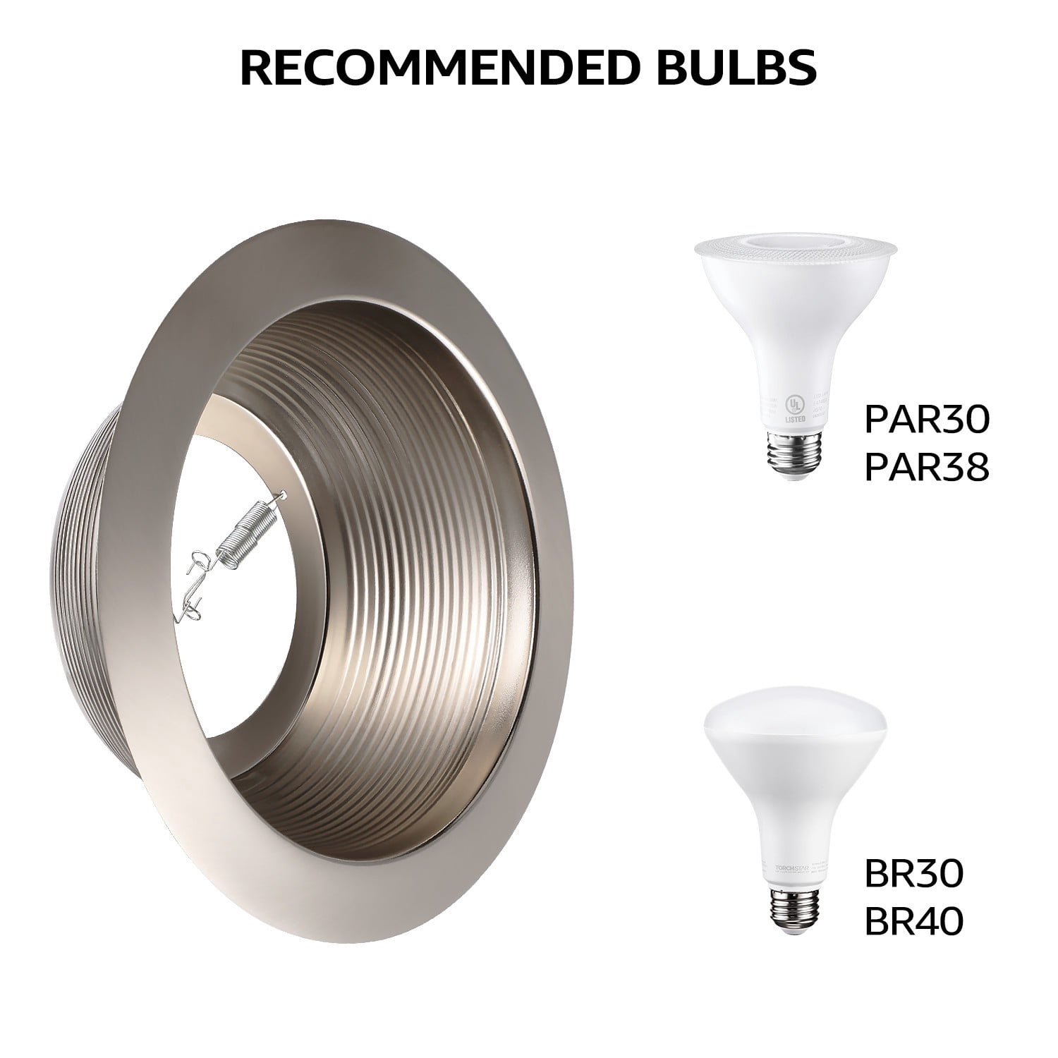 12 Pack 6 Inch Recessed Can Light Trim, Satin Nickel Metal Step Baffle with Iron Ring, Fit Halo & Juno Remodel Recessed Housing, for PAR30, PAR38, BR30, BR40 Light Bulb