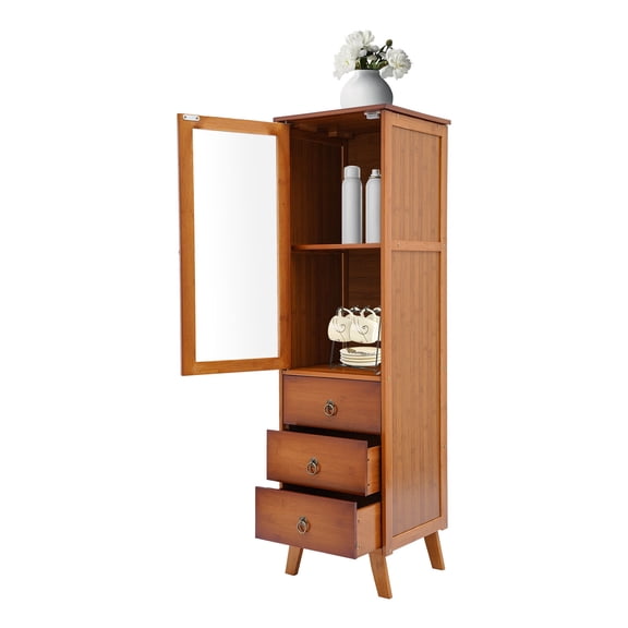Wood Storage Cabinet, Cupboard with 1 Door and 2 Drawers, Display Cabinet, Kitchen Cupboard Storage Organizer for Bedroom, Kitchen, Living Room, Brown