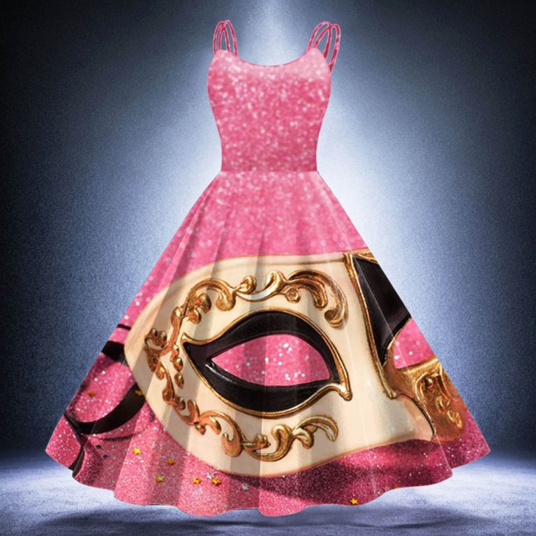 Mardi Gras Outfit Women Christmas Sleeveless Knee Length Retro A Line  Flared Swing Formal Prom Party Dress Hot Pink XXL - Walmart.com