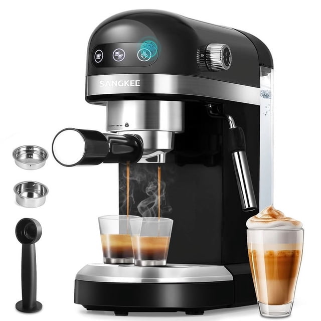 Máquina de Café Espresso y Capuchino Sangkee Plata 20 Bares con Espumador de Leche