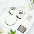 thumbnail image 5 of CERBIOR Deluxe Dual Tone White with Clay Bathroom Accessories Set 4 Pcs - Toothbrush Holder, Lotion Soap Dispenser, Bathroom Tumbler, Soap Dish（White Grey), 5 of 8