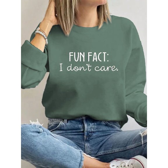 FUN FACT: I don't care Letter Print Women's Crewneck Sweatshirt Raglan Long Sleeve Casual Pullover Tops