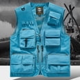 thumbnail image 2 of XUNKUSGA Mens Vest Utility Casual Sleeveless V Neck Fishing Vests for Men Classic Soild Color Travel Hunting Camping Outerwear with Multi Pockets,3XL,Blue, 2 of 6