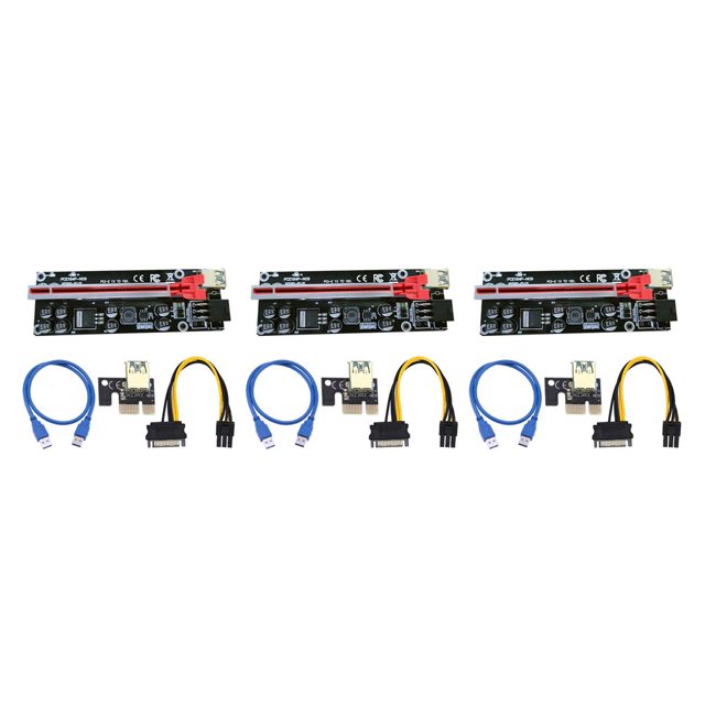 Langgg PCI-E 1x to 6x Powered USB 3.0 Extender Card Board Portable Desktop PC Mining Electronic Adapter Cable Equipment Red Slot Blue Cable 3Set