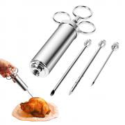 Jeobest Meat Injector Syringe For BBQ - 304 Stainless Steel Seasoning Meat Injector Kit with 2-oz Large Capacity Barrel + 3 Needles + 4 Spare O-rings Professional Marinade for Beef Chicken