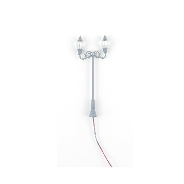Yuarrent 1:87 lámparas de modelo de doble cabeza estilo Vintage diseño de ferrocarril patio calle cristal DIY artesanía luz miniatura parque de Artesanía Luz gris/blanca Yuarrent HA066734-07