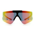 thumbnail image 3 of Polarized Mens Flip Up Rimless Oversized Shield Plastic Sport Sunglasses Black Red - Orange Mirror, 3 of 7