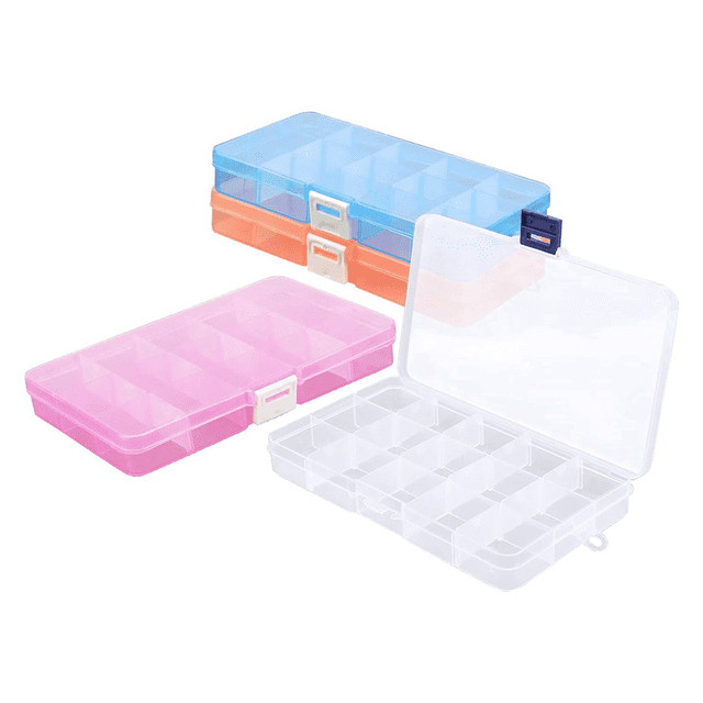 Petit Organisateur à Compartiments, 4 Pcs Boîte en Plastique Ajustable à 15 Compartiments avec Séparateurs, Conteneur de Rangement Vide