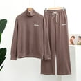 thumbnail image 2 of Elainilye Fashion Pajamas For Women Turtleneck Thin Fleece Oversized Loungewear T-Shirt Loose Wide Leg Pants Home Wear Pajama Sets,Brown, 2 of 5