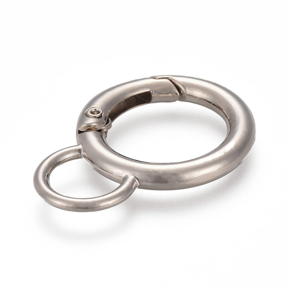 Alloy Spring Gate Ring with Loop Circle Key Rings for Handbag Ornaments Decoration Cadmium Free & Lead Free Platinum 33x24x3.5mm Hole: 9x7mm