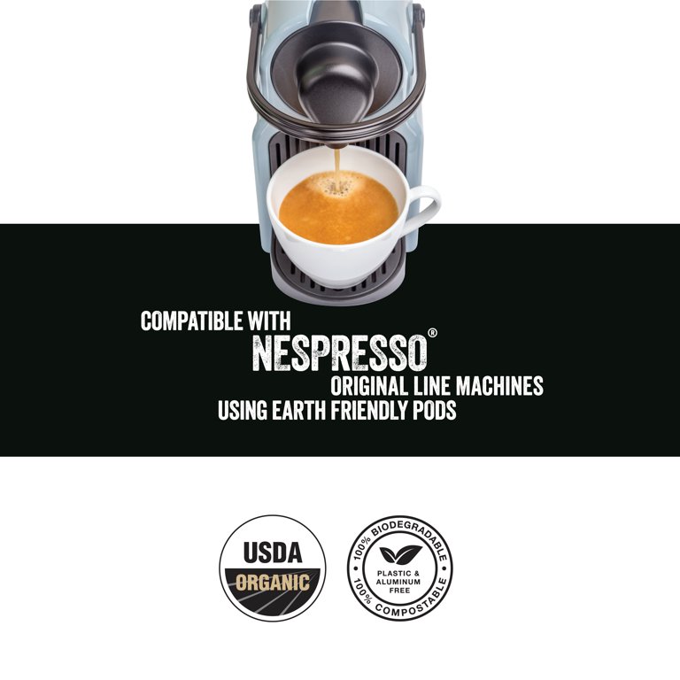La Natura Organic Espresso Coffee Pods - Dark Roast Arabica Coffee Capsules  for Nespresso Original Line Machines - Compostable Capsules, Aluminum-Free