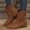 Brown, variant on Aqestyerly Women Boots Winter Shoes Women's Vintage Fashion Round Toe Flanged Side Zip Low Heel Ankle Boots