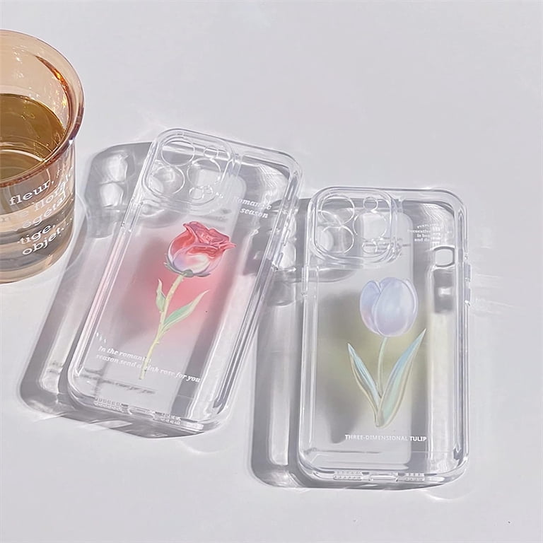 Flower Phone Case for iPhone 15 Pro Max, Cute Aesthetic Clear Pink
