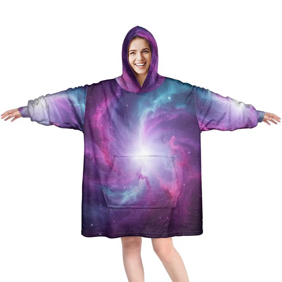 Wearable Blanket Hoodie,Colorful Starry Sky and Universe Oversized Sherpa Blanket Hoodie with Super Pockets,Super Warm Fuzzy Pullover for Women & Men