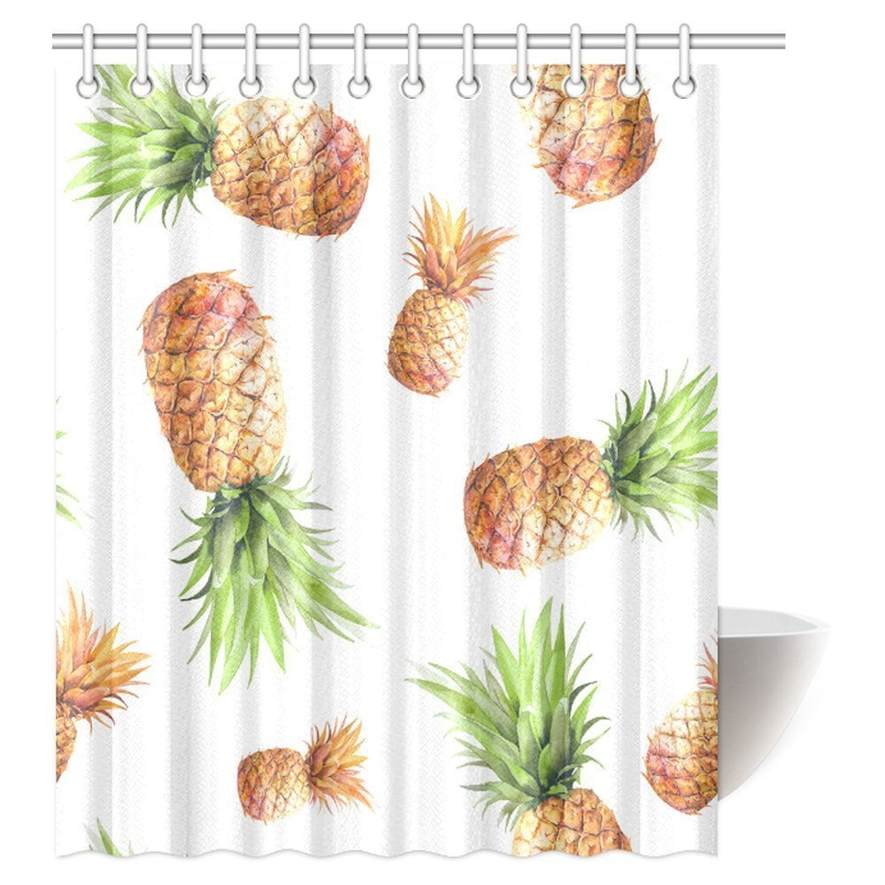 MYPOP Pineapple Decor Shower Curtain, Tropical Theme Vintage Style