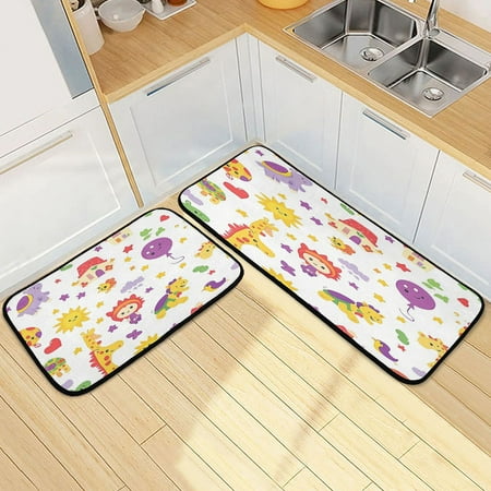 

Kitchen Rug Set 2 Pieces Non Slip Kitchen Mat for Kitchen Home Floor Sink 47 x19 +27 x19 Cartoon Colorful Animals