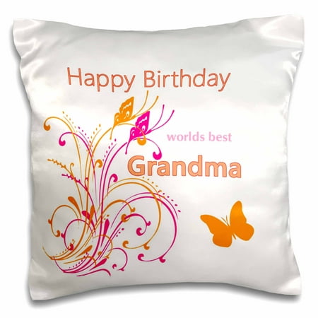 3dRose Image of Happy Birthday Worlds Best Grandma With Flourish - Pillow Case, 16 by (Best Pillow In The World)