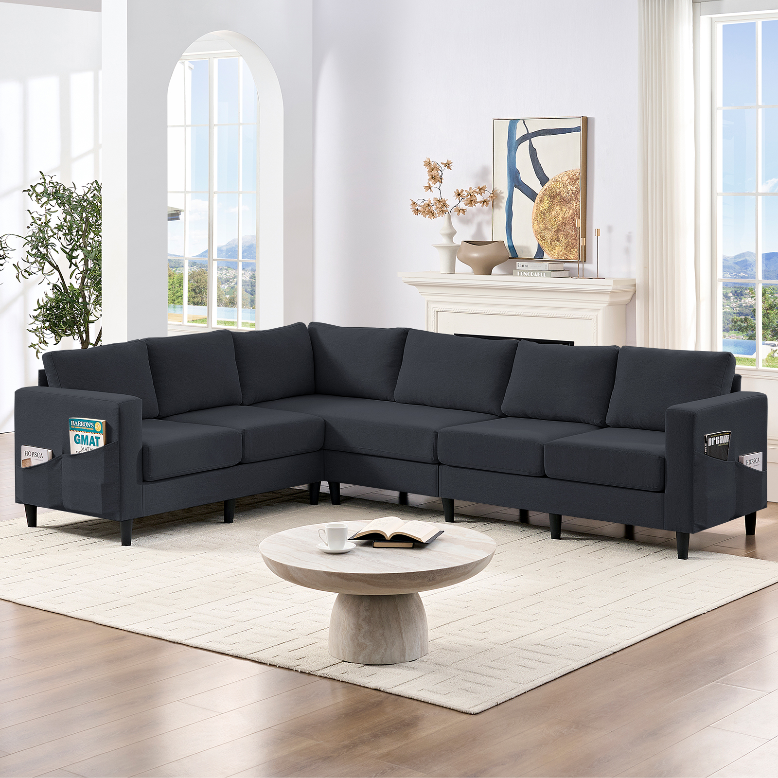 ZAFLY L-Shaped Couch, Sectional Corner Couches and Sofas with Linen Fabric for Living Room - Grey