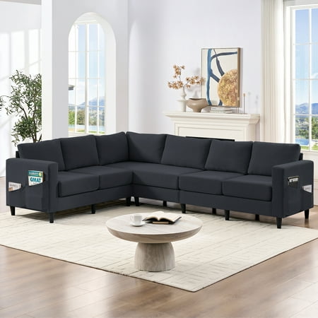 ZAFLY L-Shaped Couch, Sectional Corner Couches and Sofas with Linen Fabric for Living Room - Grey