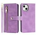 thumbnail image 6 of ELEHOLD Luxury Wallet Case for iPhone 14 Plus 6.7" Card Slots Zipper Purse Stand Function with Crossbody Strap Wrist Strap PU Leather Shockproof Case,Lightpurple, 6 of 6