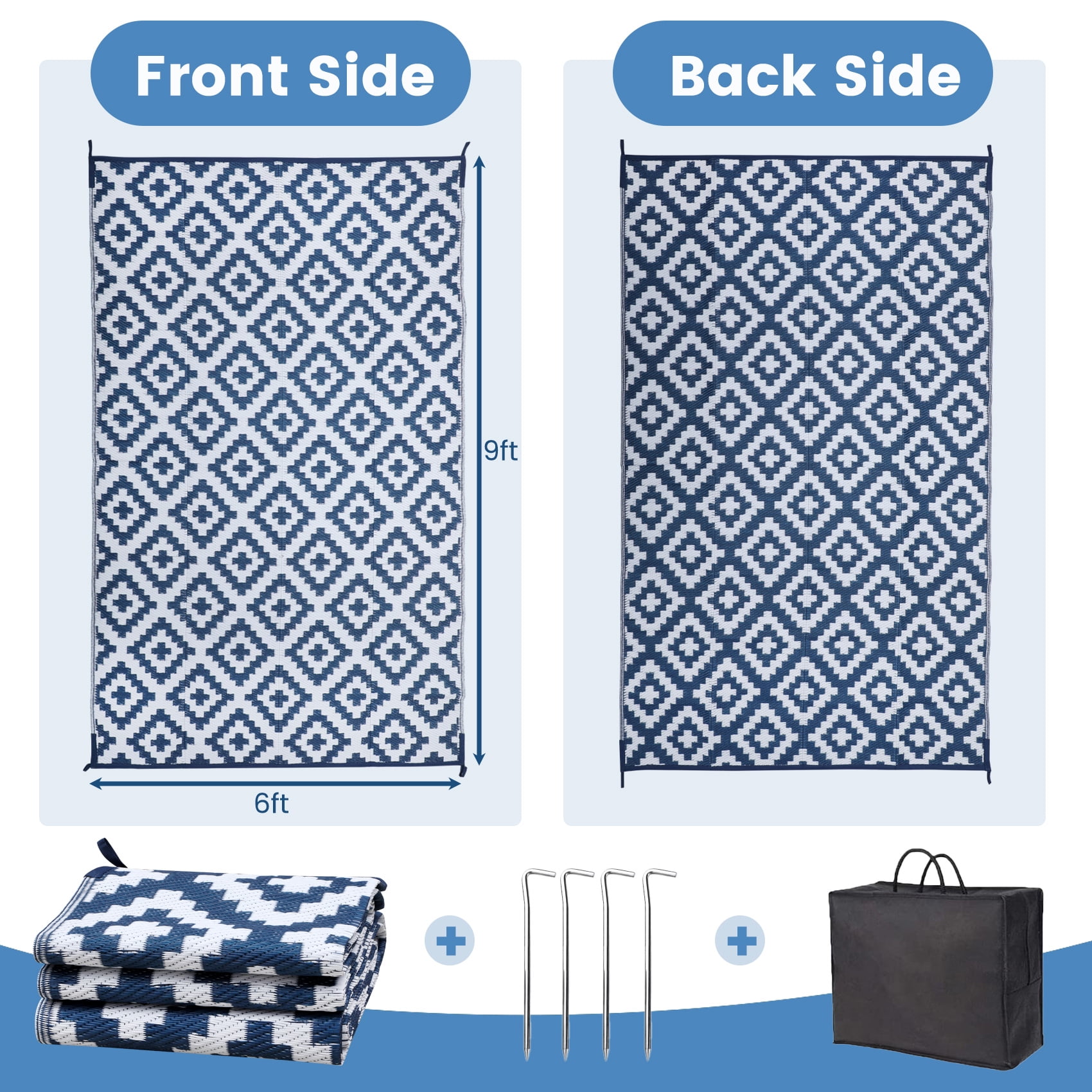 Flngr Reversible UV-Stabilized Outdoor Rug, 6 x 9 ft, Waterproof Plastic Straw for Garden, Patio, Deck, Balcony