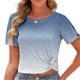 thumbnail image 2 of Gibobby Playera de Manga Corta con Cuello Redondo Camiseta informal para mujer, camiseta con cuello redondo y estampado degradado, camiseta informal manga corta con(Azul,M), 2 of 4