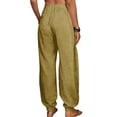 thumbnail image 4 of Women Full Length Pants Baeitkot Women Solid Color with Elastic Waist Casual Clothes Pockets Full Length Pants Yellow XL, 4 of 5