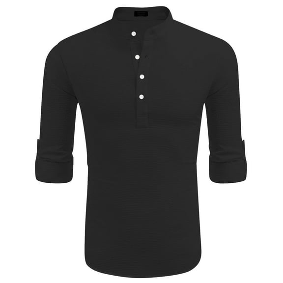 BKQCNKM Mens Shirts for Men's Casual Shirts Band Collar Long Sleeve Beach Hippie T Shirts Fashion Striped Shirts Mens T Shirt, Black L