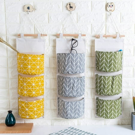 Ave Hanging Box - Meigar 3 Grids Wall Mounted Storage Bag, Over the Door Organizer Closet Pockets, Cotton Linen Closet Hanging Storage Pouch Accessories Holder Container Today's special Offer