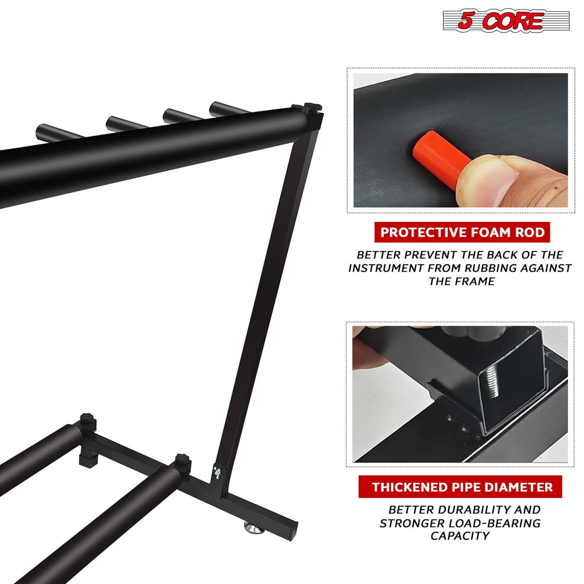 Guitar Rack 5 Slot Multi Guitar Stand Five Display Floor Stand Safe Storage Foldable Portable for Electric Acoustic Flying V Guitars - GRack 5N1