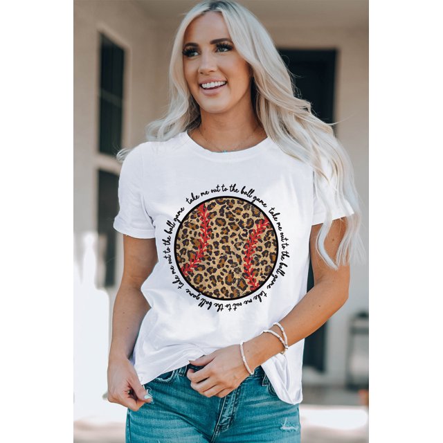 ABPHQTO Camiseta blanca para amantes de las pelotas con gráfico de béisbol Leoprad para mujer
