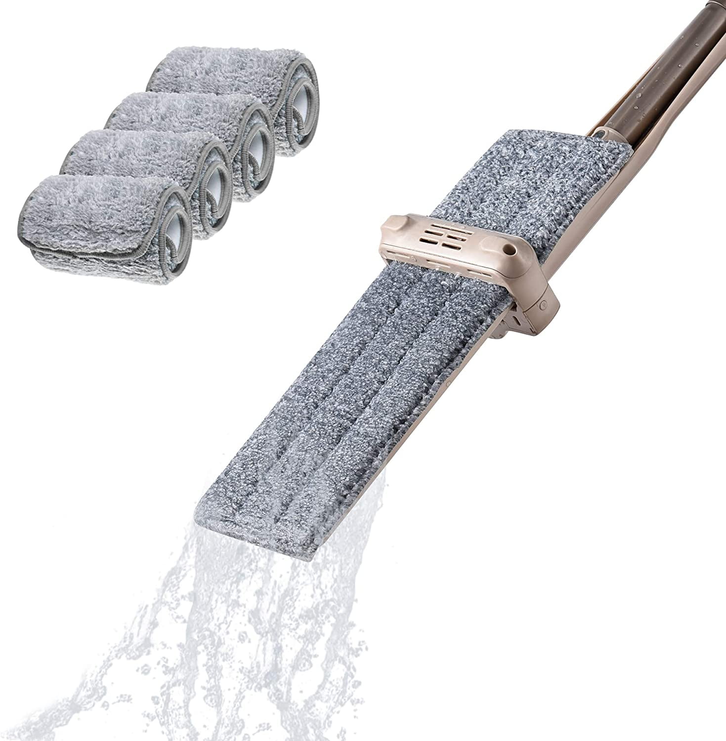 Eyliden Microfiber Mop with Washable Pad, Hands-Free Self Wringing Dry and Wet Cleaning Flat Mops, 4 Piece