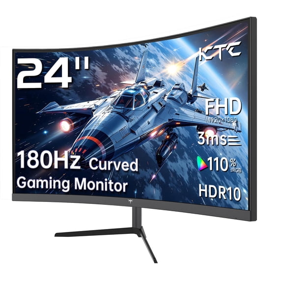 KTC 24 Inch 1500R Curved Gaming Monitor,180Hz 1ms FHD 1080p VA Monitor, Adaptive Sync, 110% sRGB, HDR Support, DisPlayPort/HDMI,Tilt, VESA for Gaming
