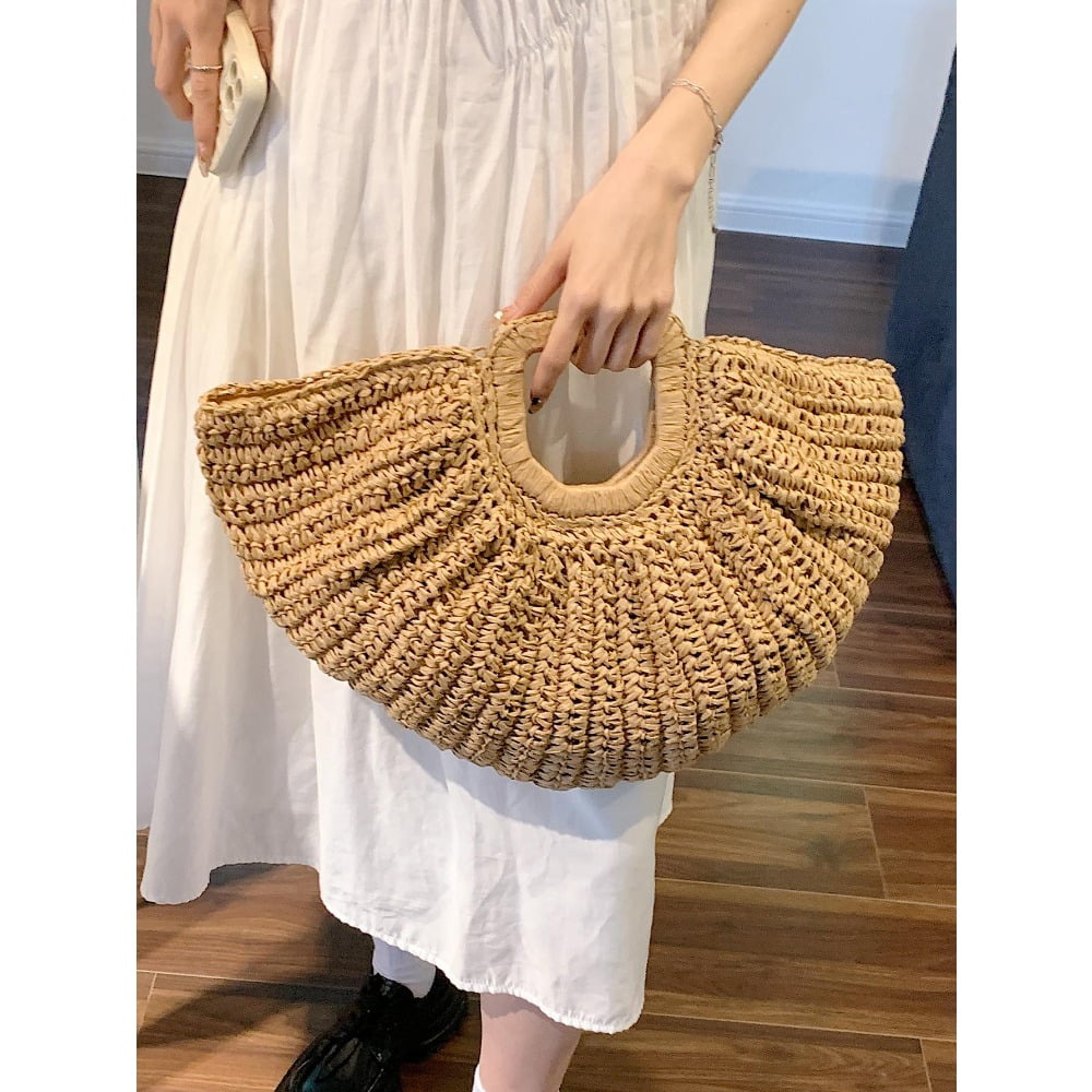Oversized No-Closure Double Handle,Bag,Perfect For Summer Travel,Summer,Women Bags Straw Purse, Straw Beach Bag, Beach Necessities, Beach Stuff & Summer Essentials, Wicker Bag