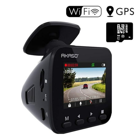 AKASO Dash Cam 1296P FHD Car Driving Recording GPS, G-Sensor, Night Vision, WiFi with Phone APP, Loop Record, Parking Monitor, with 16GB SD (Best App For Parking Car)