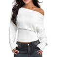 thumbnail image 2 of Women'S Off Shoulder Loose Waist-Cinching Slimming Long Sleeve Knit Sweater White XL, 2 of 9