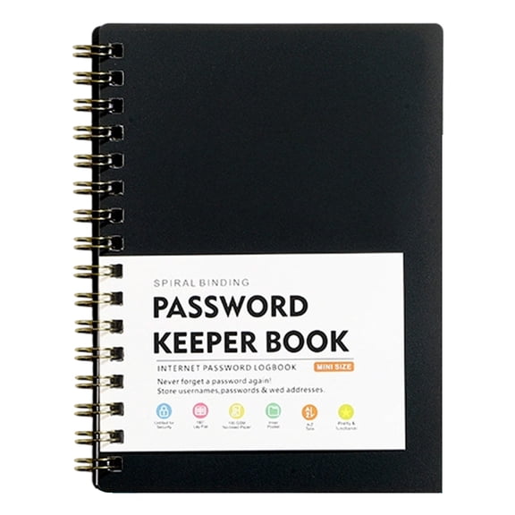 Password Notebook, Password Keeper Book, Password Books for Seniors, Durable Password Book with Alphabetical Tabs, Address Book, Password Journal, Medium Size, Spiral Bound, 1Pc(Black,5.7x4.2")