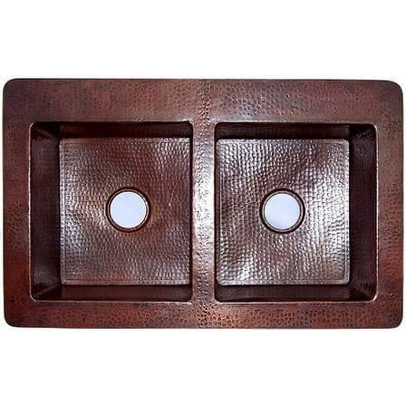 Double Same-Size-Bowl Hammered Copper Kitchen Sink