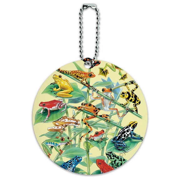 Tropical Rainforest Frogs Froggies Dart Round Luggage ID Tag Card Suitcase Carry-On