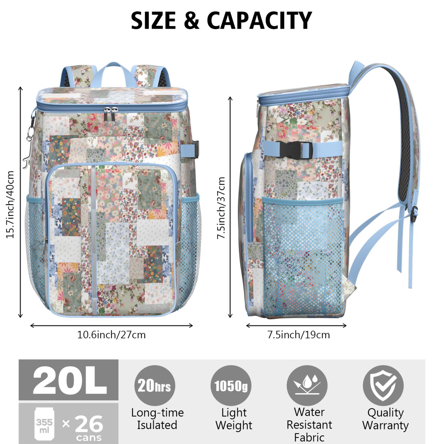 Travel Cooler Bag - Pioneer Flower Camping Beer Cooler Backpack with Bottle Opener- Waterproof Insulated Picnic Backpacks - Cooler Bag for Beach