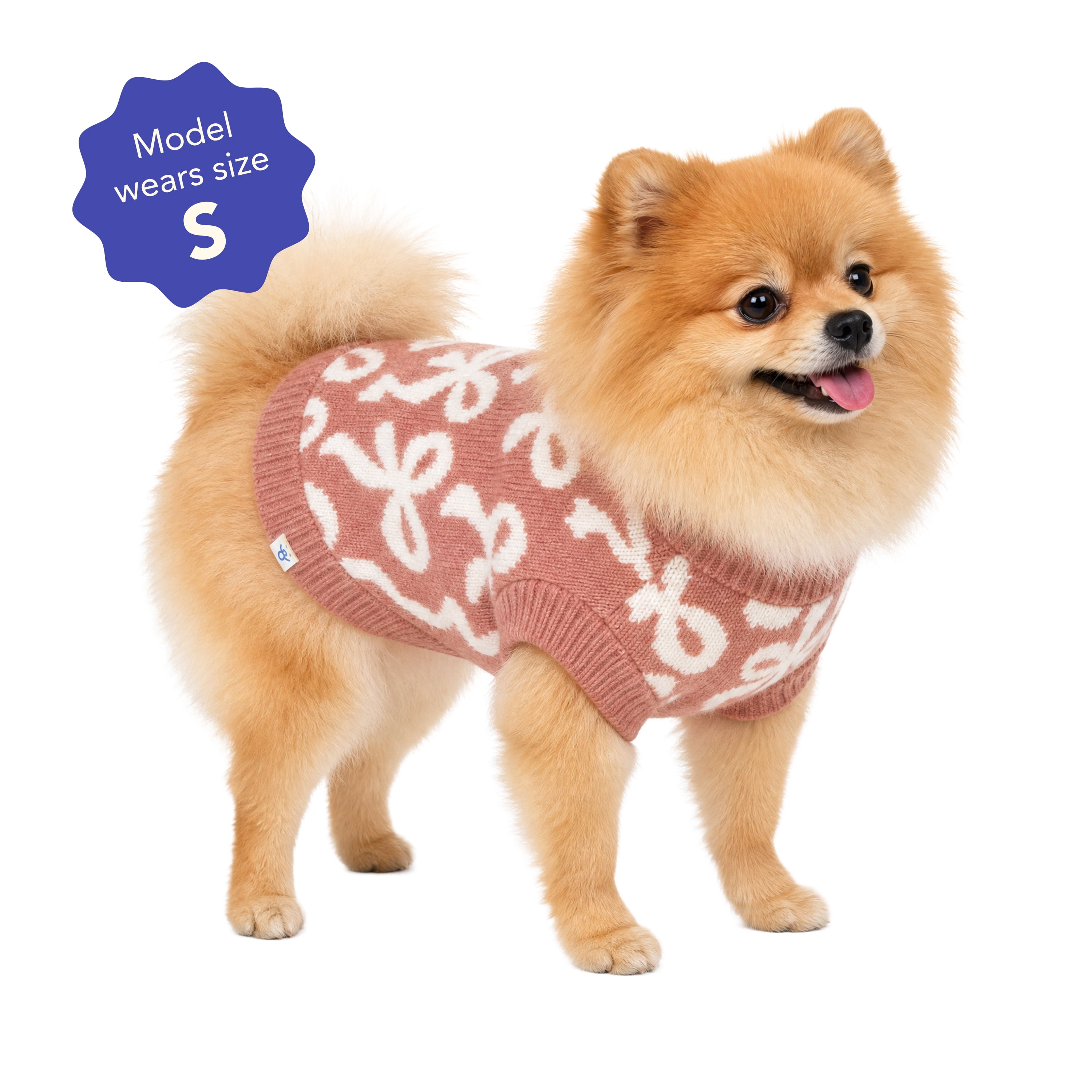 Oodles Bow Jacquard Fall Dog Sweater, Red, Small