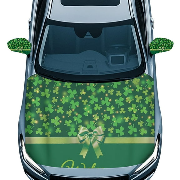 Yuyamidu Green Leaf Side Mirror Covers for Cars Sedans Bow Car Hood Cover Protector 3 Pack Easy to Install Car Hood Cover Banner with Side Mirror Wrap St. Patrick's Day Decoration