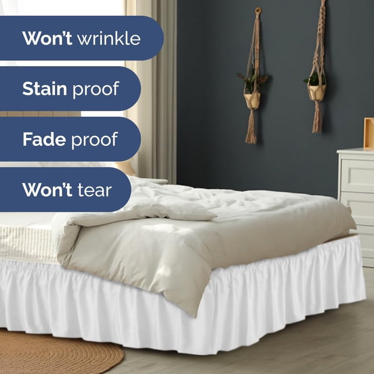Elastic Wrap-Around Queen Bed Skirt, White, 15" Drop photo 5