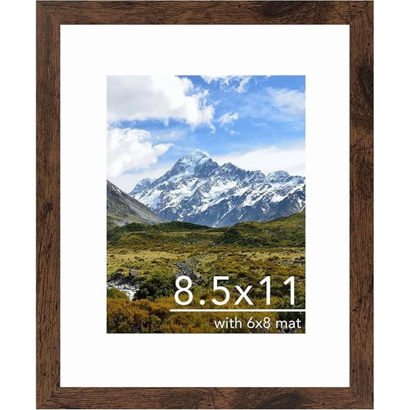 8.5 by 11 Picture Frame with 6x8 Mat for Certificate Document Photo, Display 6x8 with Mat or 8.5x11 without Mat, 8.5 x 11 Picture Frame with Shatter Resistant Plexiglass for Wall or Tabletop, White