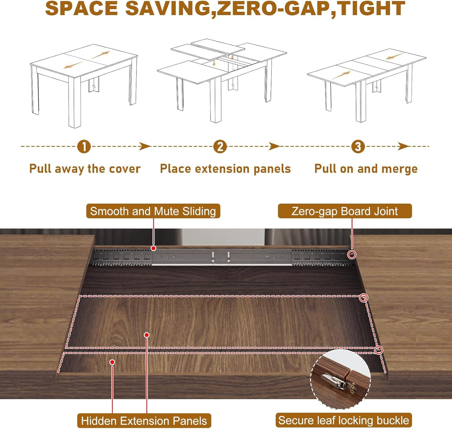 ChVans 70.8"-110" Extendable Dining Table for 6-12 Person, Large Wood Kitchen Table, Rectangular Table for Gatherings, Meeting for Small Kitchens, Dining Office Areas