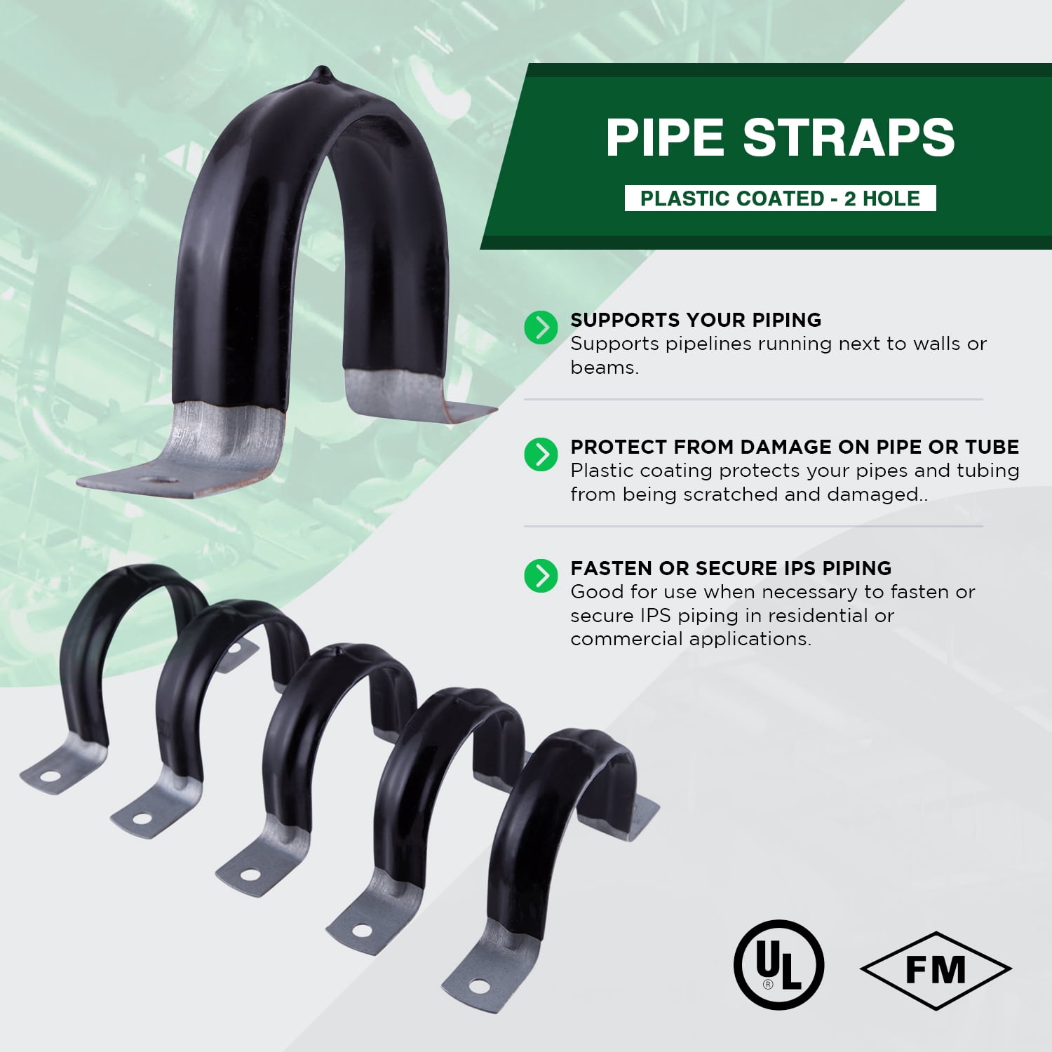 Highcraft Pipe Strap U Bracket, 4" w/ Plastic Coated Galvanized- 10 Pk