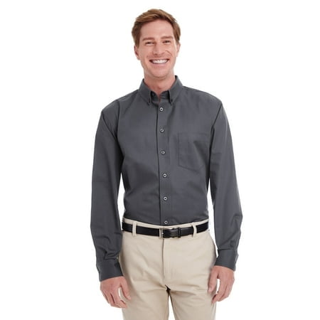 Harriton Men's Foundation 100% Cotton Long-Sleeve Twill Shirt with Teflonâ„¢