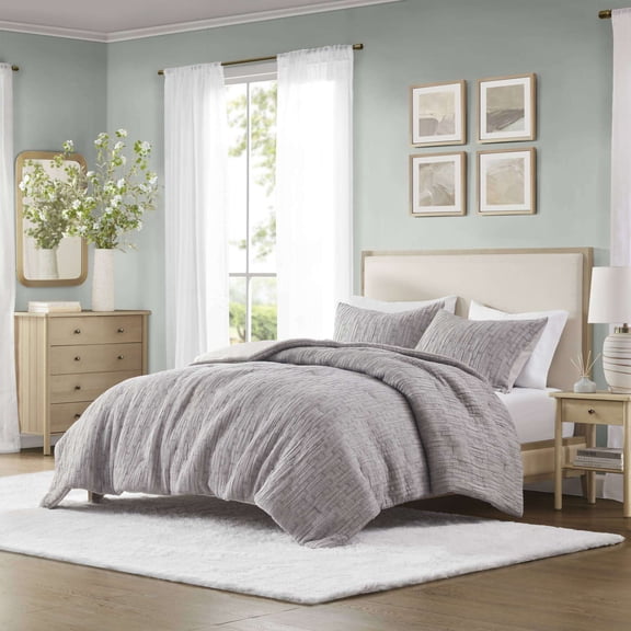 Cotton Bedding Set, 3 Piece Oversized Comforter Set-Full/Queen, Grey Comforter Set,Polyester Bed In A Bag, Household Supplies & Décor Bedding Bedding Sets 3 Piece Oversized Comforter Set-Full/Queen