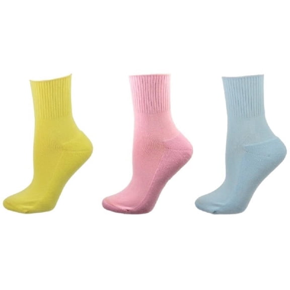 Sierra Socks Women's Cotton Ankle Socks, Seamless Toe, Pink/Blue/Yellow, 3 Pair Pack